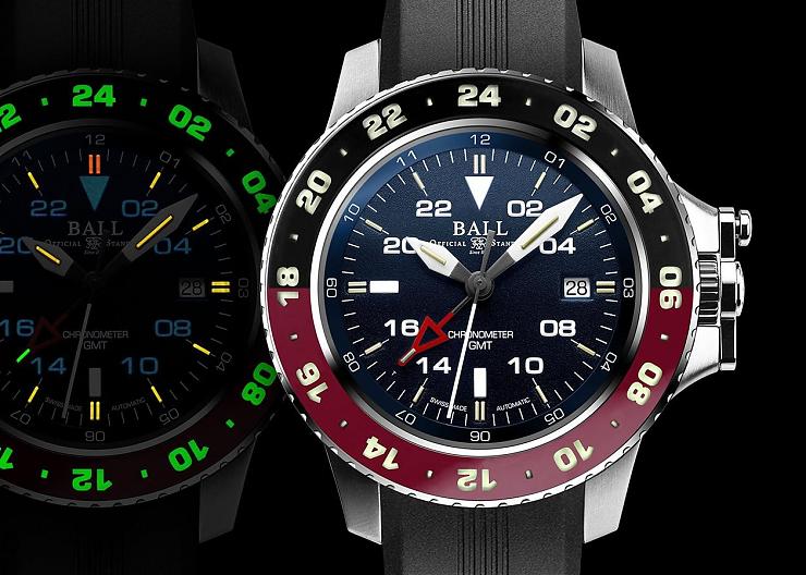 BALL WATCH也推出GMT,紅黑雙色錶圈招牌微型氣燈不缺席!