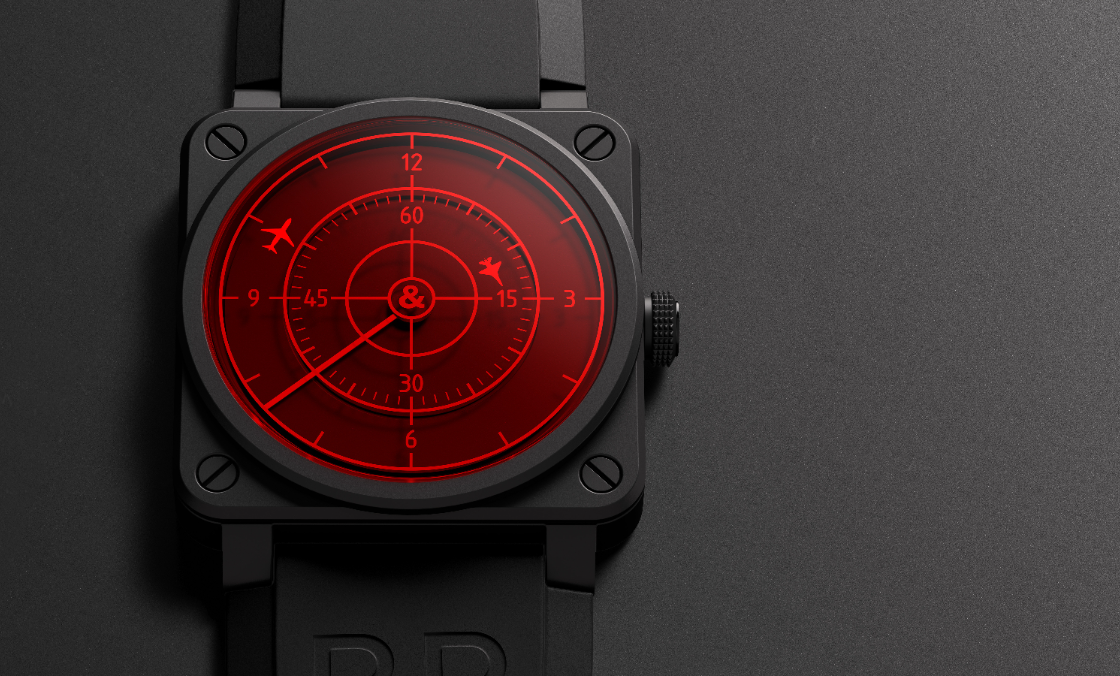 BELL & ROSS - INSTRUMENTS - BR0392-RRDR-CE/SRB - 用飛行雷達指時!BELL&ROSS BR 03-92 Red Radar Ceramic