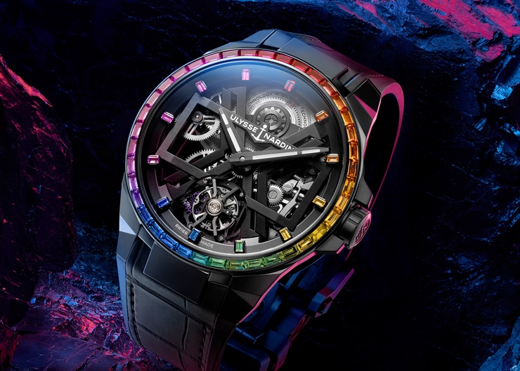 以彩虹寶石圈入作,Ulysse Nardin Blast彩虹陀飛輪腕錶、Lady Diver美人魚潛水彩虹腕