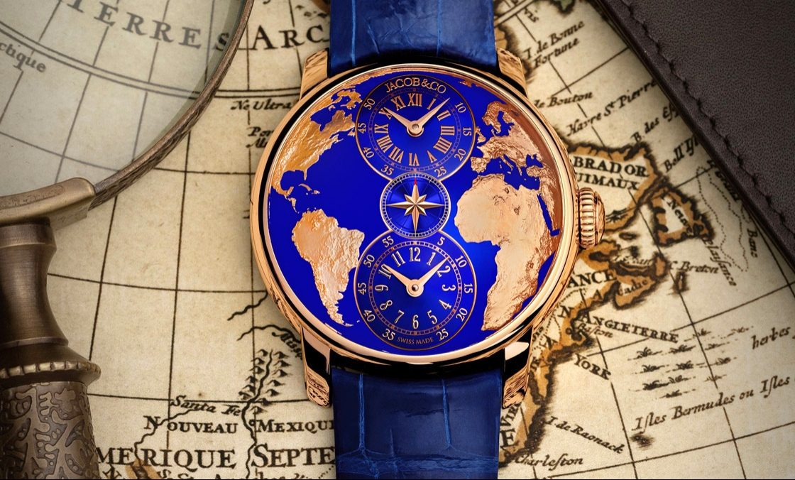 JACOB & CO. - HIGH JEWELRY MASTERPIECES - DT100.40.AA.AA.ABALA - 用最美的克萊因藍,圓一個志向高遠的夢:Jacobs & Co. The World is Yours兩地時間腕錶
