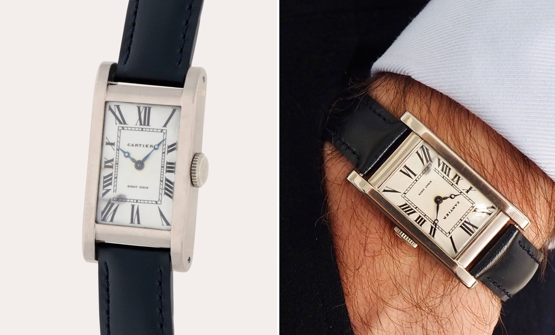 CARTIER - TANK - 罕見古董白金八日鍊Cartier Tank Allongé,現身蘇富比日內瓦拍賣