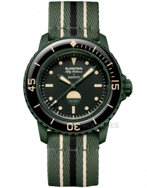 SWATCH - Blancpain X Swatch - SO35G100 - Blancpain X Swatch再推新作:Green Abyss腕錶延續五十噚潛水血統