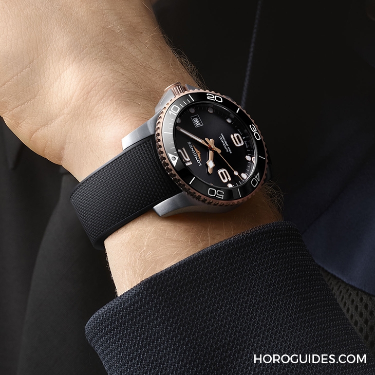 LONGINES - HYDRO CONQUEST - L3.781.3.78.7 - 雙色奢華感受｜浪琴推出玫瑰金PVD雙色設計HydroConquest腕錶