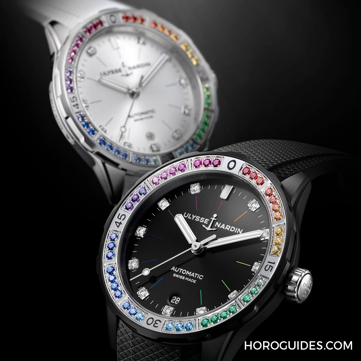 ULYSSE NARDIN - DIVER - 1723-400B1LE-2B-RAIN/1A - 以彩虹寶石圈入作，Ulysse Nardin Blast彩虹陀飛輪腕錶、Lady Diver美人魚潛水彩虹腕