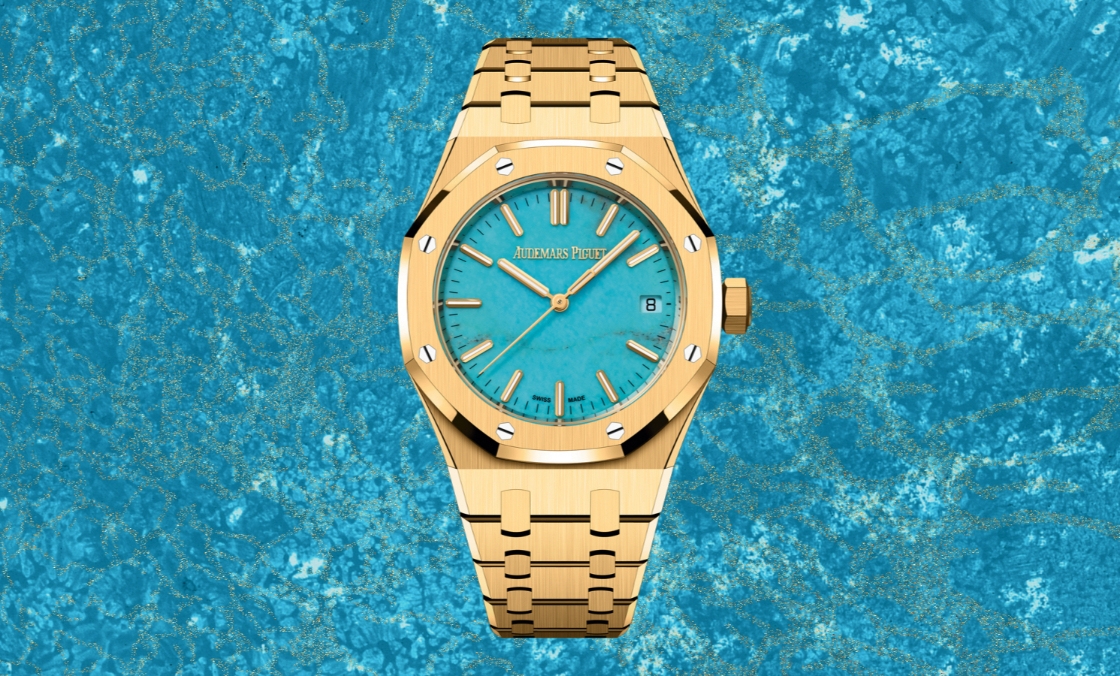 AUDEMARS PIGUET - ROYAL OAK - 15550BA.OO.1356BA.01 - 愛彼Royal Oak皇家橡樹自動上鍊腕錶,黃金錶殼搭配天然綠松石錶面