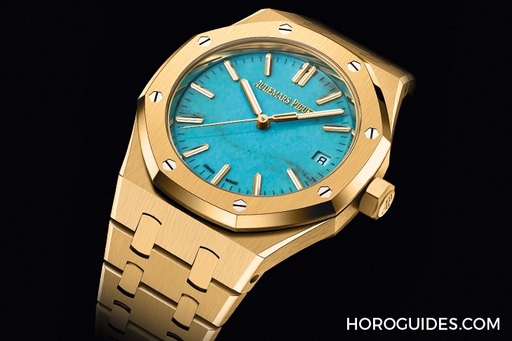 AUDEMARS PIGUET - ROYAL OAK - 15550BA.OO.1356BA.01 - 愛彼Royal Oak皇家橡樹自動上鍊腕錶,黃金錶殼搭配天然綠松石錶面