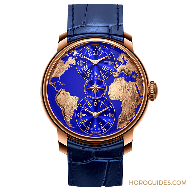 JACOB & CO. - HIGH JEWELRY MASTERPIECES - DT100.40.AA.AA.ABALA - 用最美的克萊因藍,圓一個志向高遠的夢:Jacobs & Co. The World is Yours兩地時間腕錶