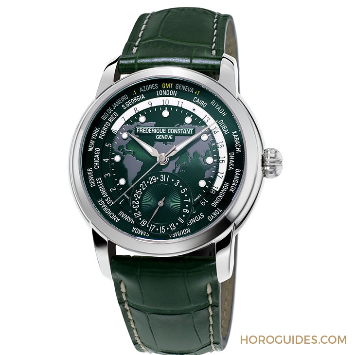 FRÉDÉRIQUE CONSTANT - 自家機芯 - FC-718WM4H6B - [BASEL 2018]康斯登世界時區腕錶再換色，綠面綠皮帶登場