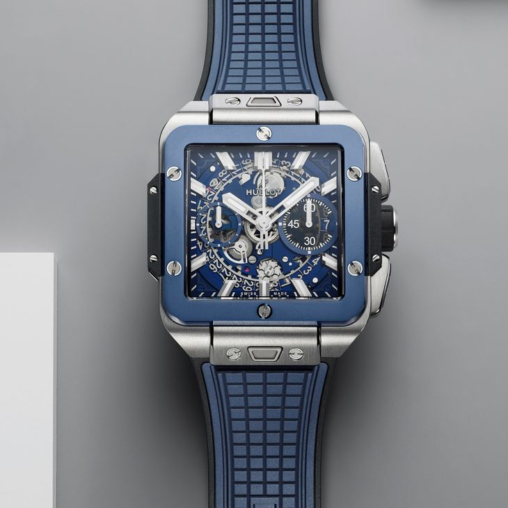 HUBLOT - SQUARE BANG - 821.EX.5170.RX - 潮穿搭也能展現實用機能｜Hublot Square Bang Unico藍面計時碼錶