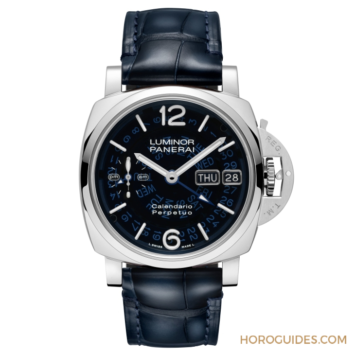 PANERAI - LUMINOR - 透視深海時間｜PANERAI全新Luminor萬年曆兩地時間鉑金腕錶PAM01575