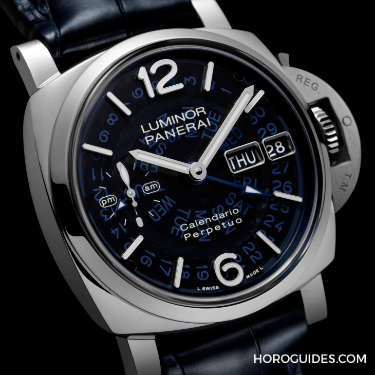 PANERAI - LUMINOR - 透視深海時間｜PANERAI全新Luminor萬年曆兩地時間鉑金腕錶PAM01575