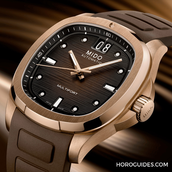 MIDO - MULTIFORT - M049.526.37.291.00 - 電視機殼型復古摩登魅力再襲，MIDO先鋒系列TV腕錶以漸變巧克力色面盤溫暖深冬