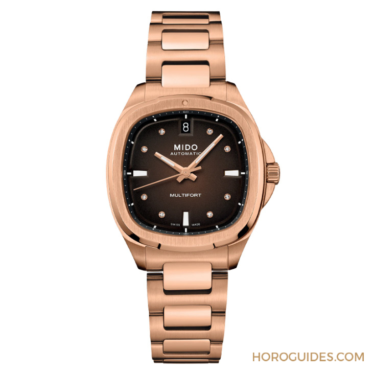 MIDO - MULTIFORT - M049.526.37.291.00 - 電視機殼型復古摩登魅力再襲，MIDO先鋒系列TV腕錶以漸變巧克力色面盤溫暖深冬