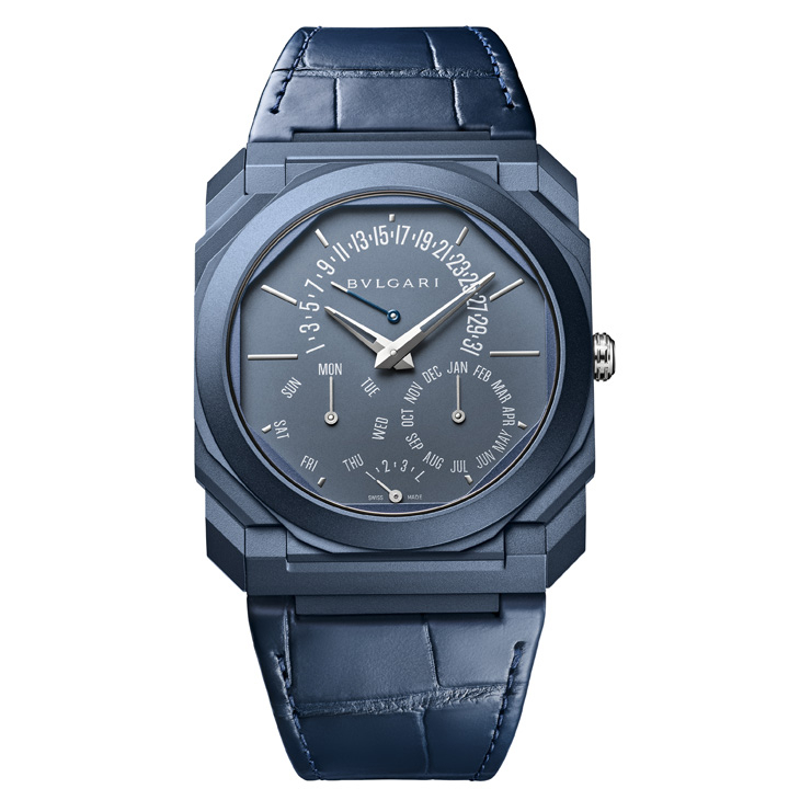 BVLGARI - OCTO - 104262 - 單色型格,藍色鈦金屬版BVLGARI Octo Finissimo超薄萬年曆腕錶現身