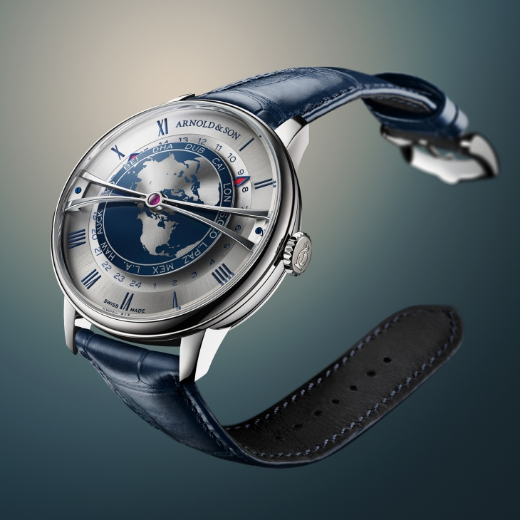 ARNOLD & Son - GLOBETROTTER - 1WTBS.K01A.C0263S - 藍綠交響,精巧寰宇|ARNOLD & SON推出兩款Globetrotter 42不鏽鋼限量版